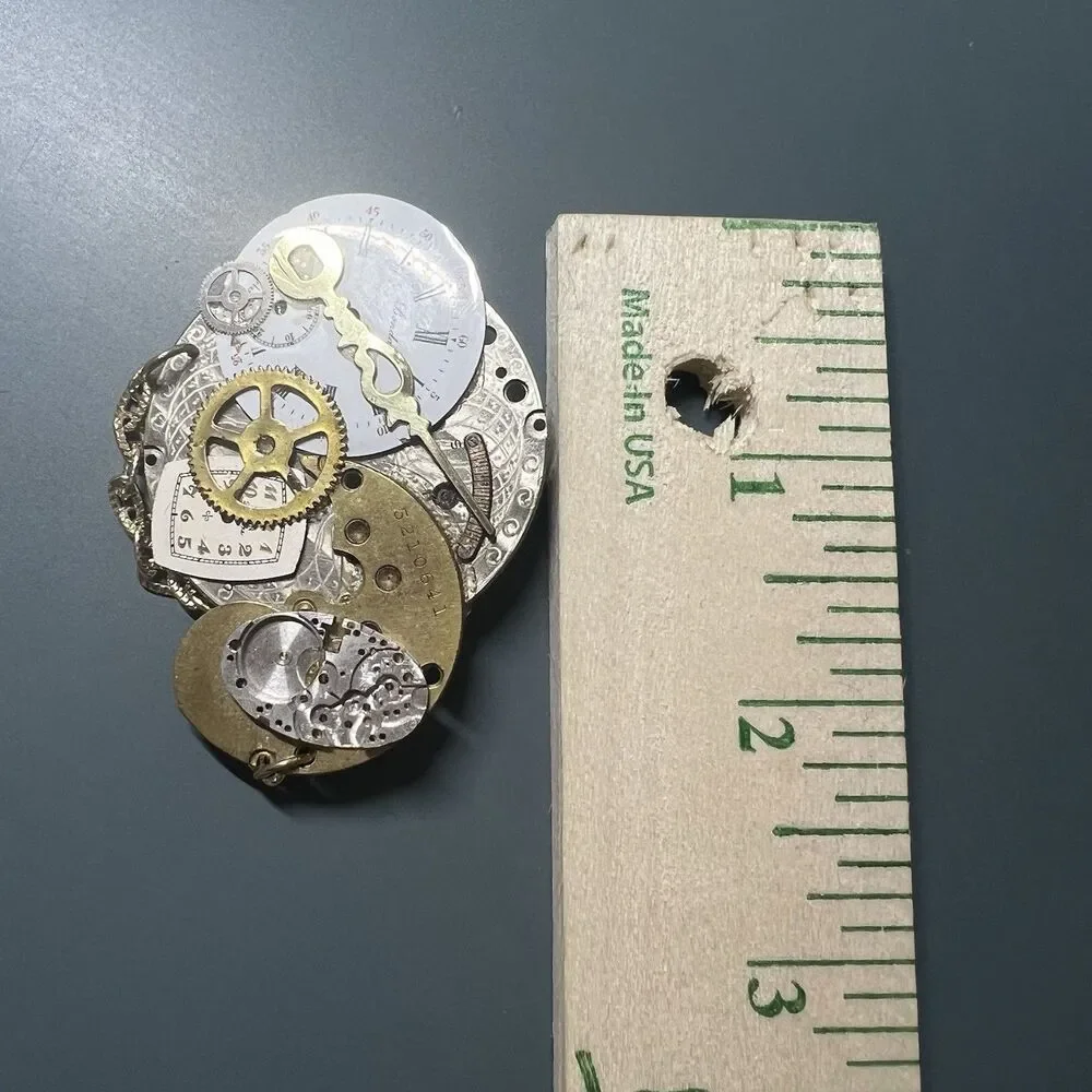 Vintage Steampunk Watch Movement Brooch Pin Handcrafted Altered Art Signed Shirl